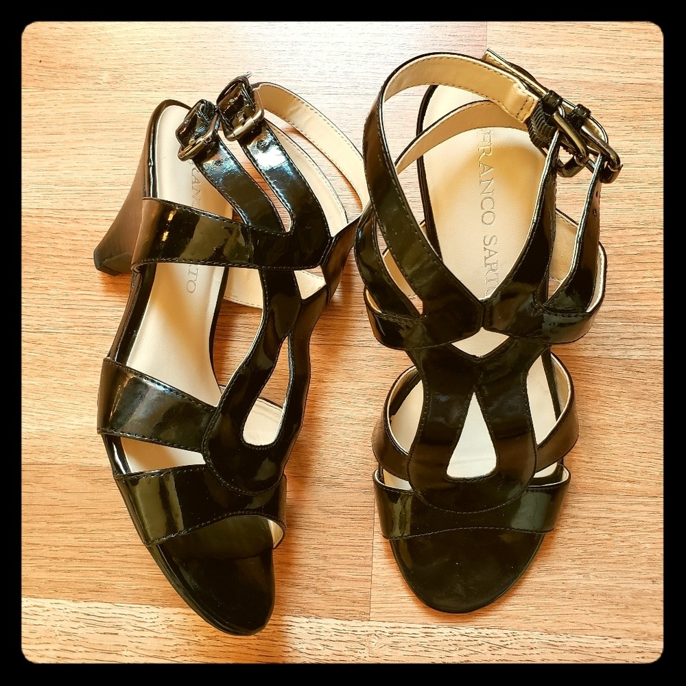 Franco Sarto Black Patent Leather Strap Sandals  7
